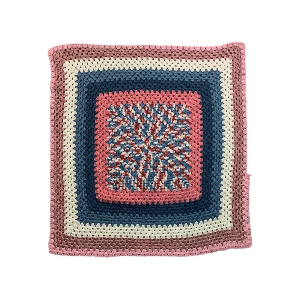 Vintage Crochet Square‎ Blanket Afghan Throw 42" x 44" Mauve Blue
